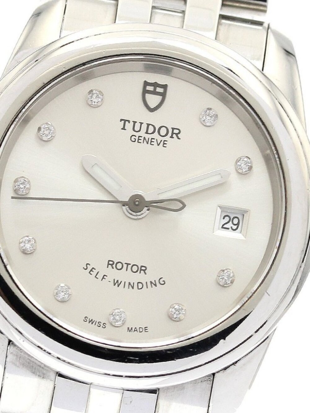TUDOR Glamor date 51000 10P diamond Silver Dial Automatic Ladies Watch